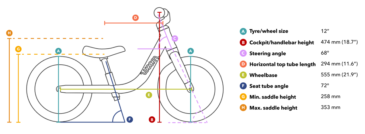 Kids' Bike Woom explore 5 neon coral 24” fit and sizing